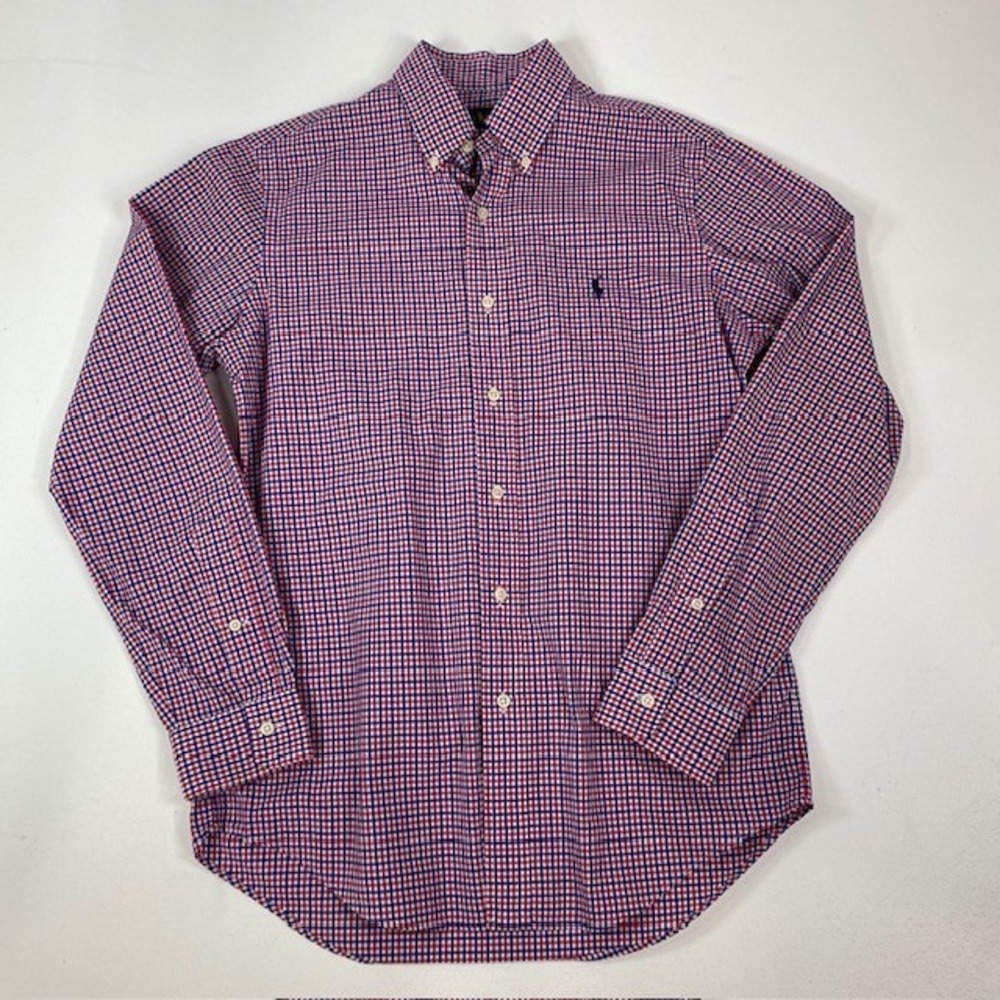 Ralph Lauren Mens‎ Small Red White Blue Gingham Check Button Down Shirt